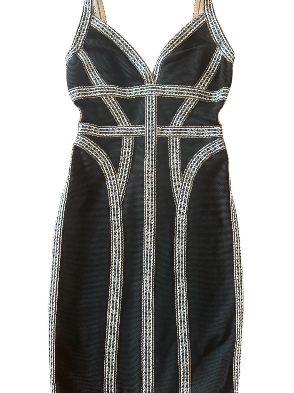 Herve Leger Black Bodycon Bandage Dress with  Trim Detail